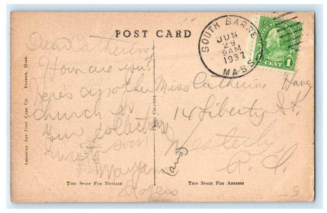 1937 East Congregational Church Ware Massachusetts MA Vintage Postcard