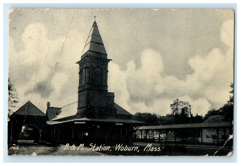 1907 B & M Railway Train Station Woburn Massachusetts MA Antique Postcard