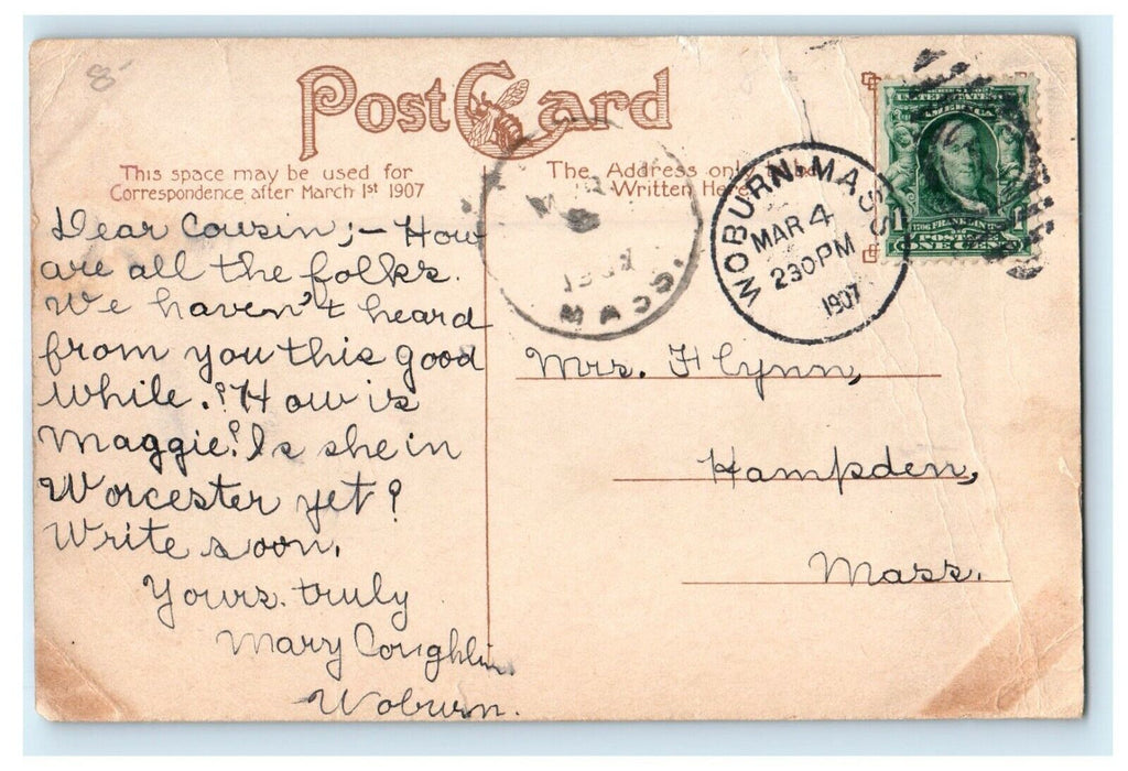 1907 B & M Railway Train Station Woburn Massachusetts MA Antique Postcard