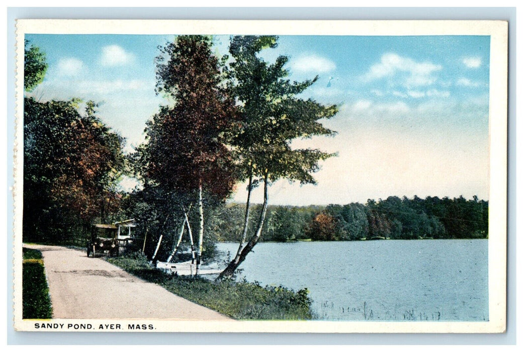 c1910's A View Of Sandy Pond Road Car Ayer Massachusetts MA Antique Postcard