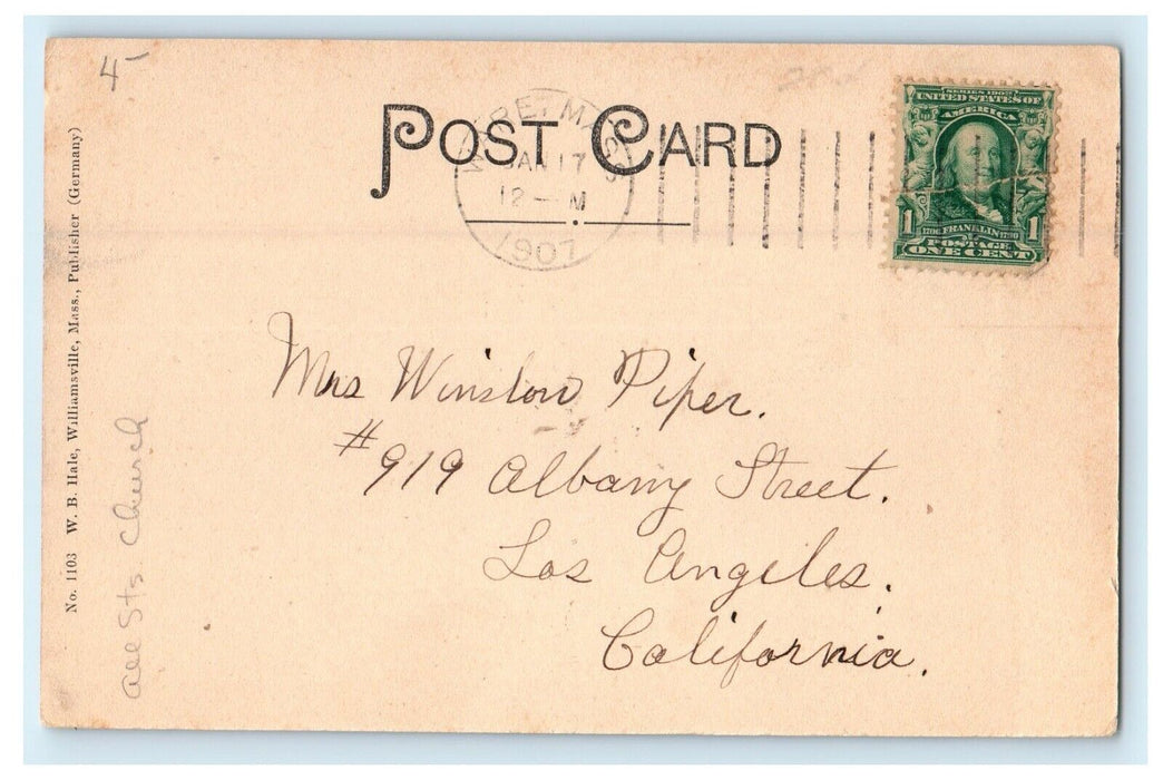 1907 Catholic Church Street Side View Ware Massachusetts MA Antique Postcard