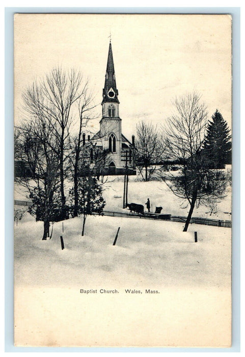 c1905 Baptist Church Winter Snow Wales Massachusetts MA Unposted Postcard