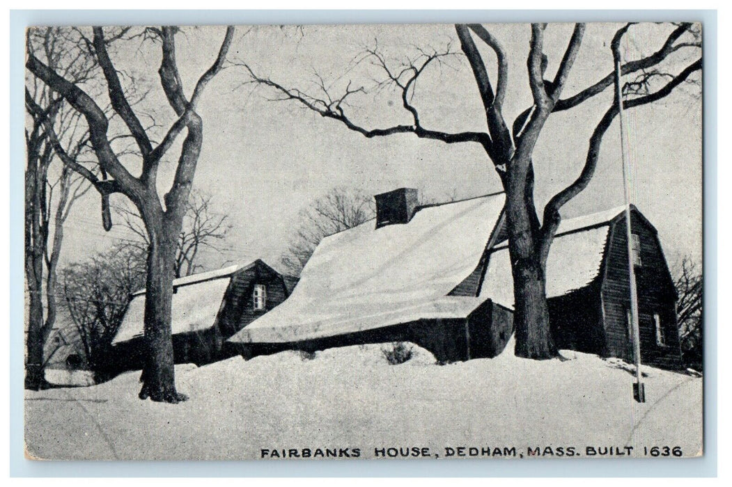Fairbanks House Winter Snow Dedham Massachusetts MA, Built 1636 Postcard