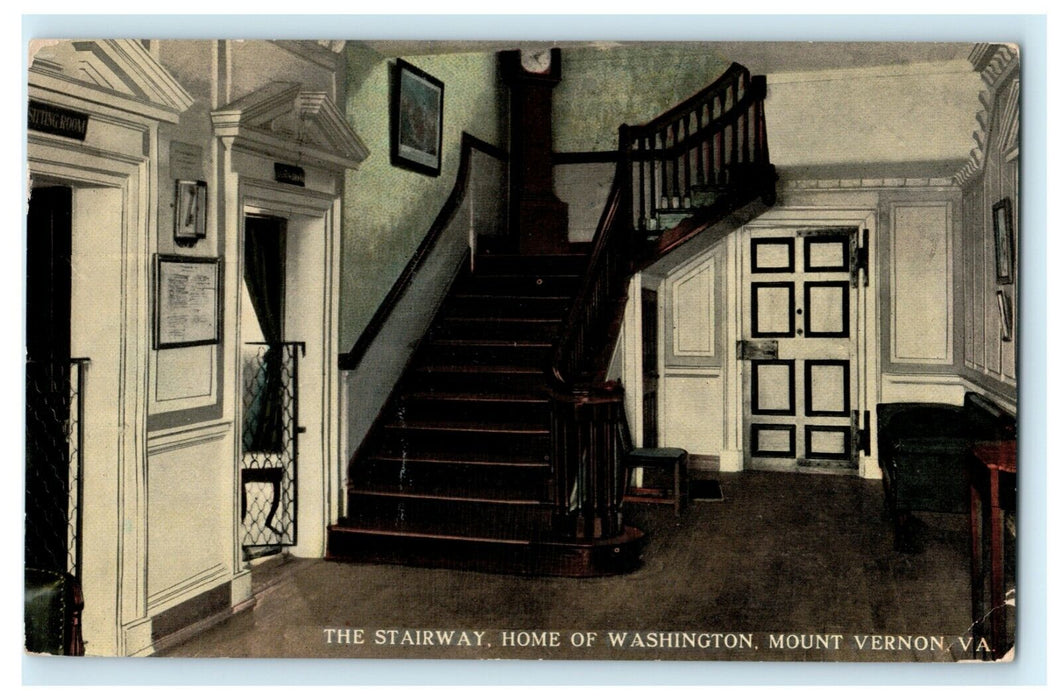 Stairway Washington Mt. Vernon Virginia Vintage Antique Postcard