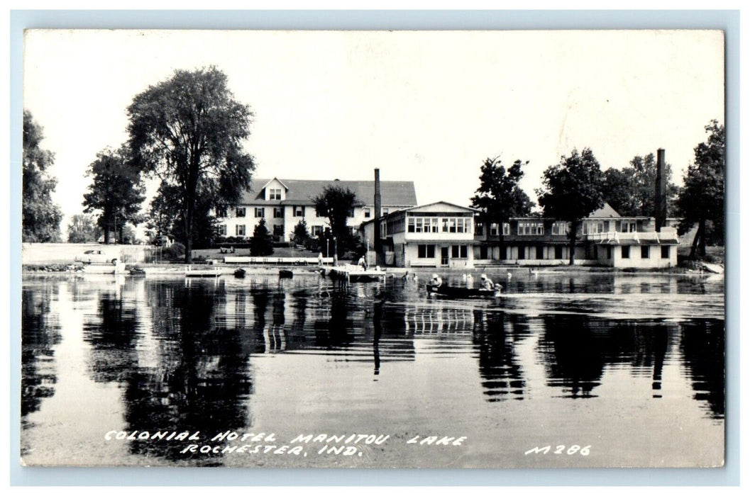 1951 Colonial Hotel Manitou Lake Rochester Indiana IN RPPC Photo Posted Postcard