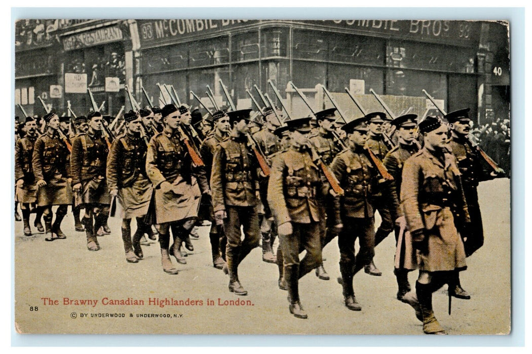 1916 Brawny Canadian Highlanders in London England United Kingdom Postcard