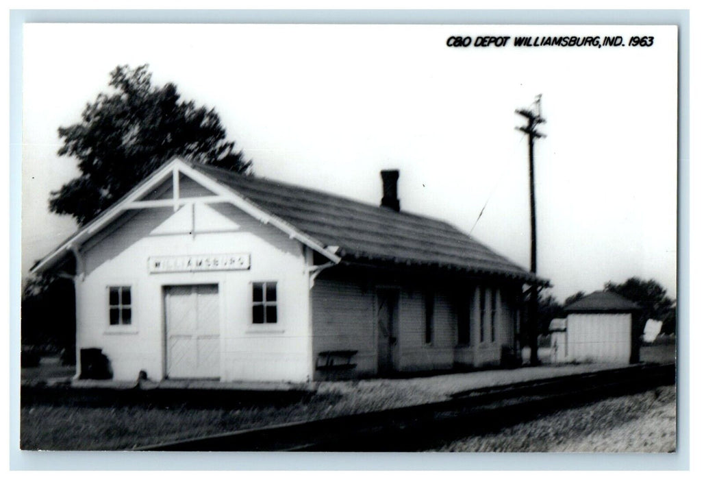 1963 CBO Depot Station Train Williamsburg Indiana IN RPPC Photo Vintage Postcard