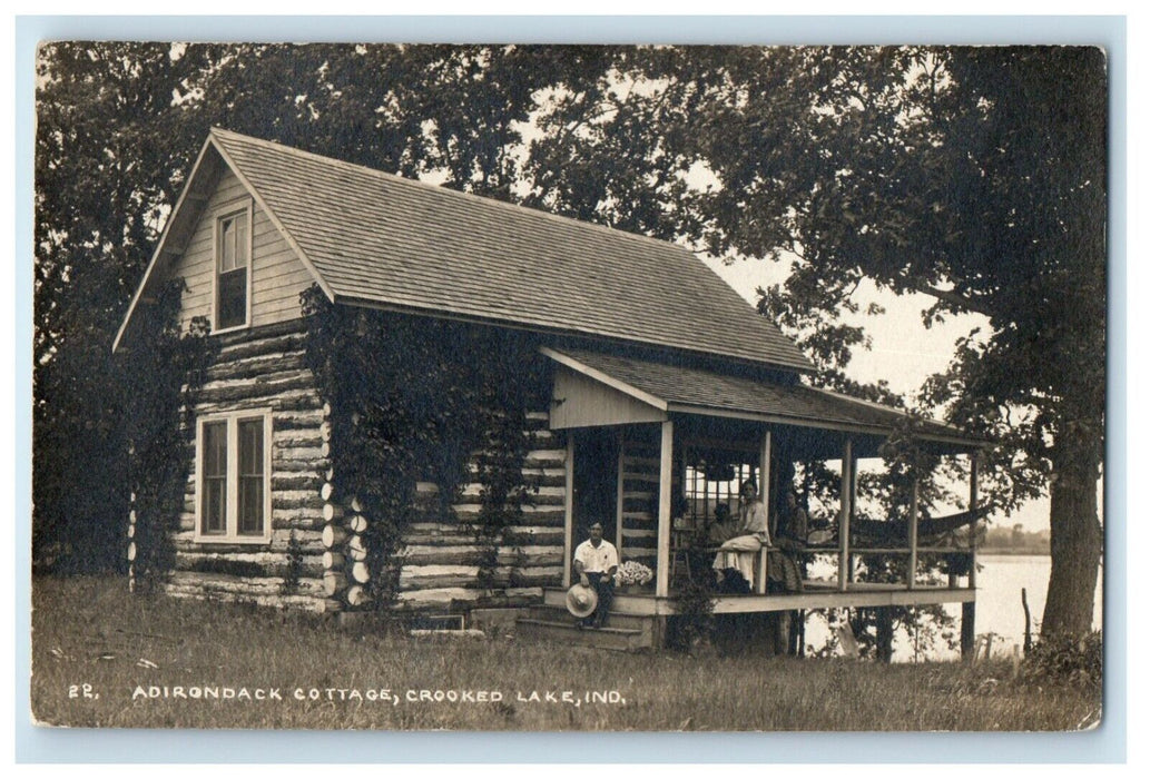 1911 Adirondacks Cottage Crooked Lake Indiana IN RPPC Photo Antique Postcard
