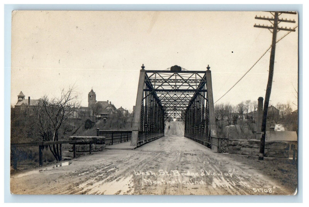 1912 Wash St. Bridge & View Of Monticello Indiana IN RPPC Photo Antique Postcard