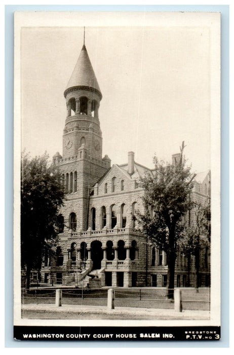 c1910's Washington County Court House Salem Indiana IN RPPC Photo Postcard