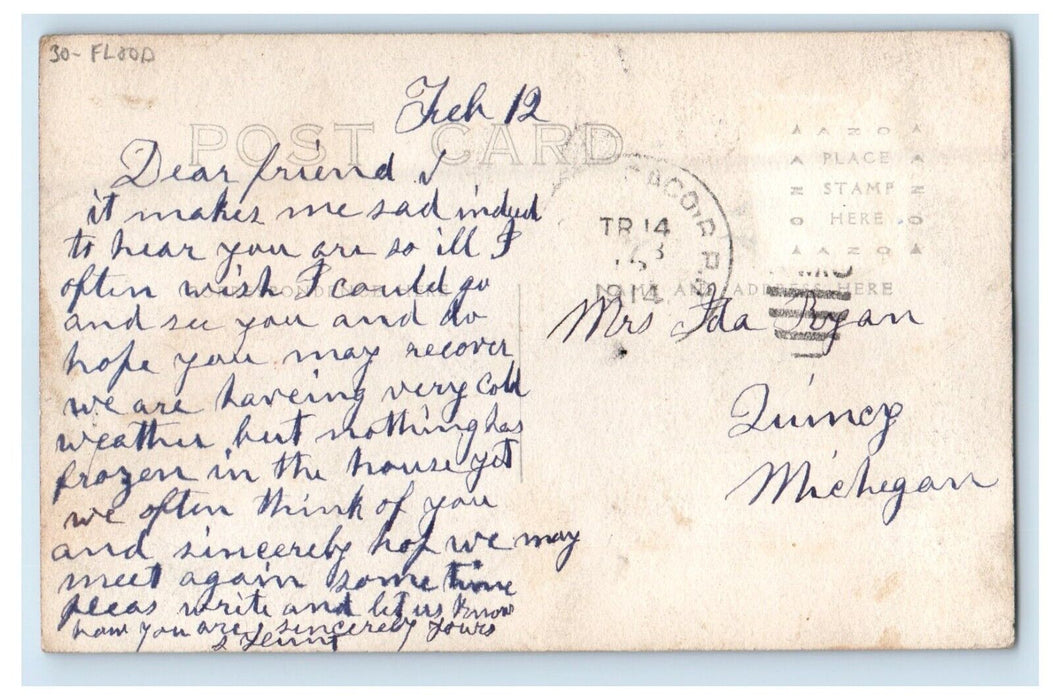 1914 Post Office Building Flood Peru Indiana IN RPPC Photo Antique Postcard