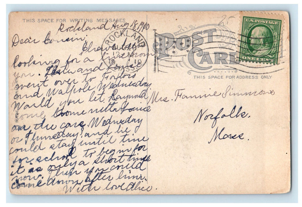 1910 Island Grove and Lake Abington Massachusetts MA Posted Postcard