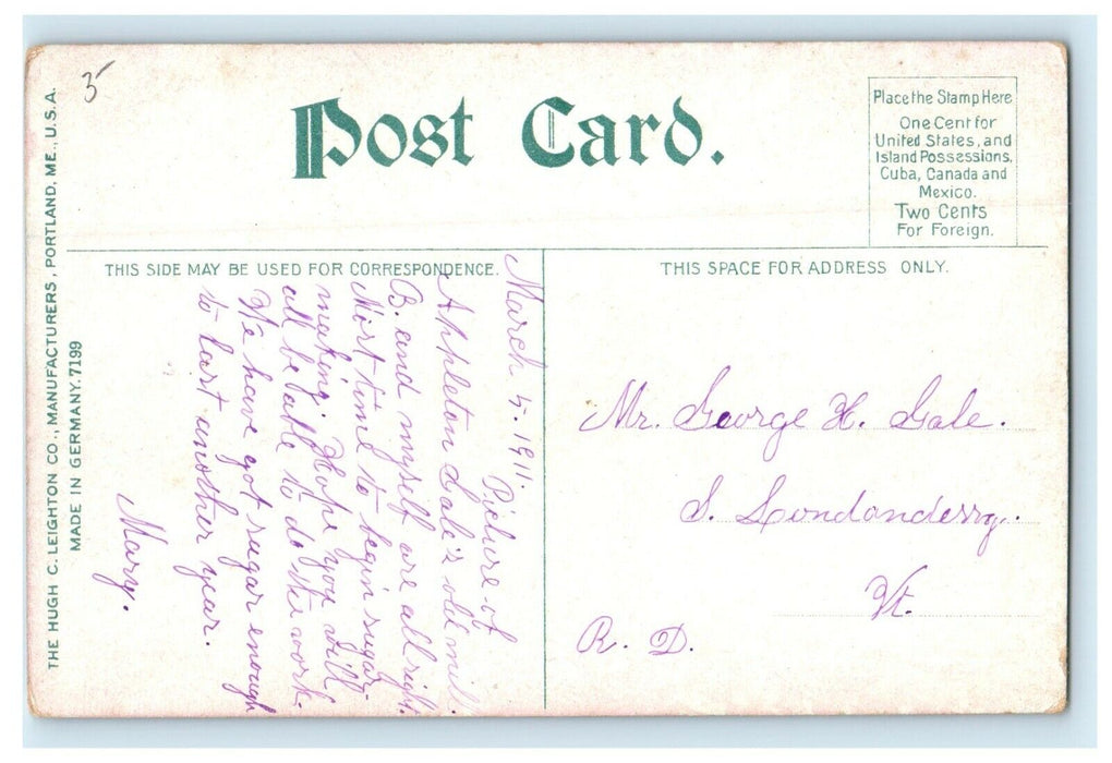 1911 Gales Old Mill Lake Scene Warwick Massachusetts MA Antique Postcard