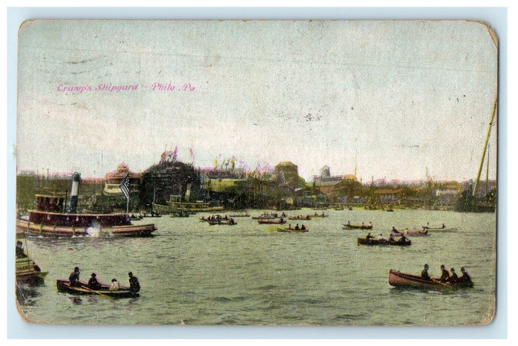 1909 Cramp's Shipyard Canoeing Philadelphia Pennsylvania PA Antique Postcard