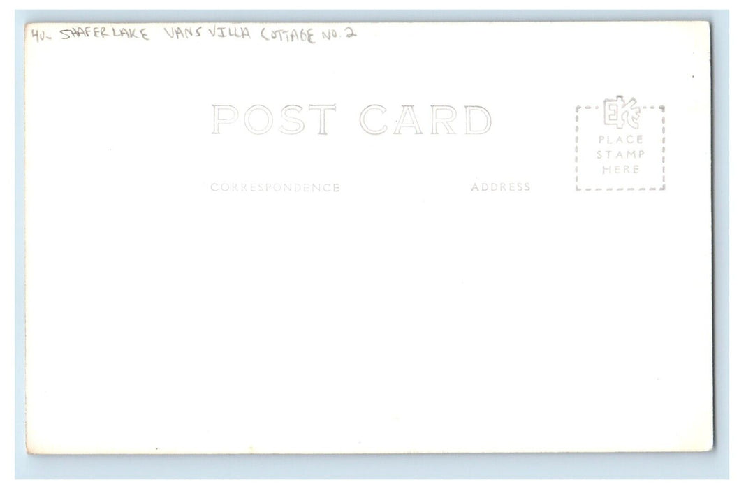 c1940's Shafer Lake Vans Villa Cottage No. 2 Indiana IN RPPC Photo Postcard