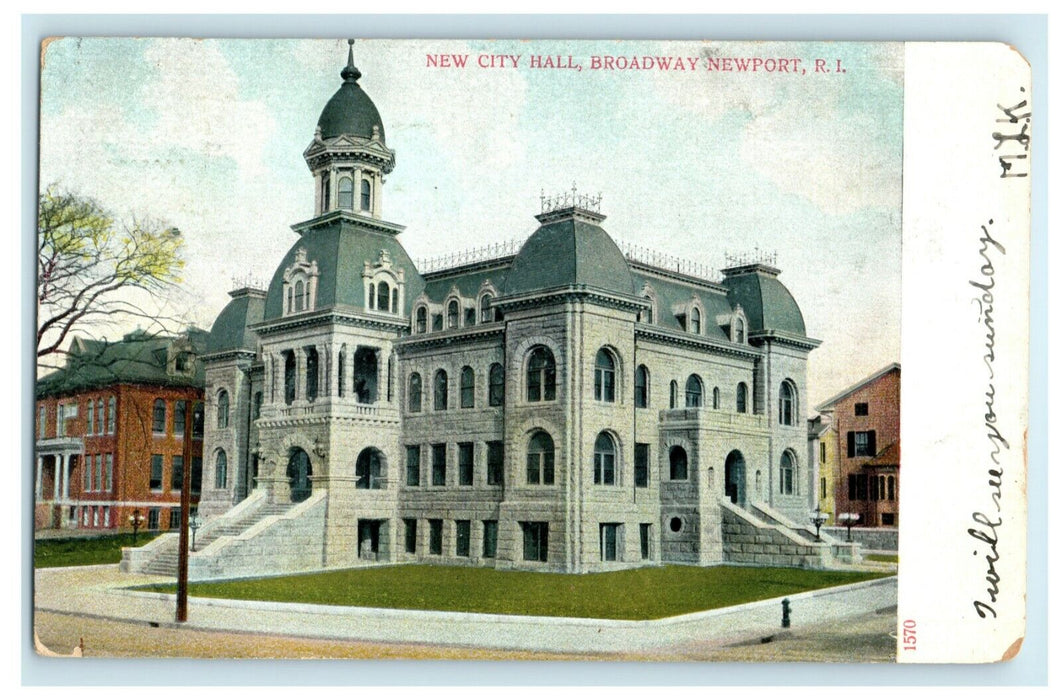 1907 New City Hall Broadway Newport Rhode Island RI Posted Antique Postcard