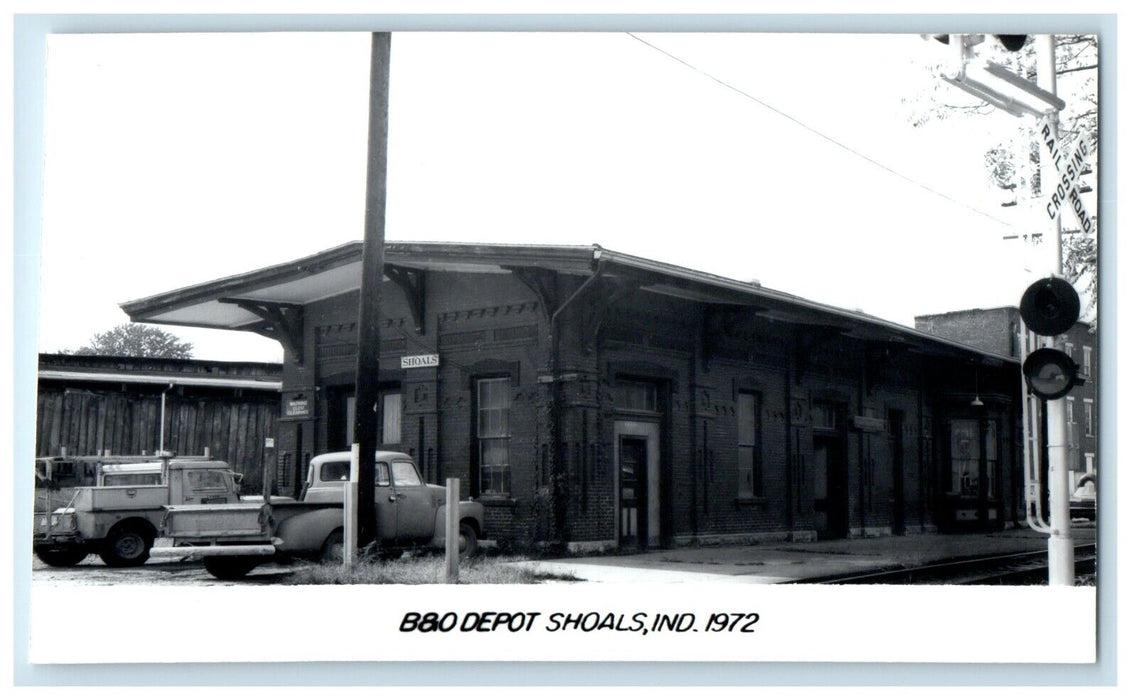 1972 B&O Depot Station Train Car Shoals Indiana IN RPPC Photo Vintage Postcard