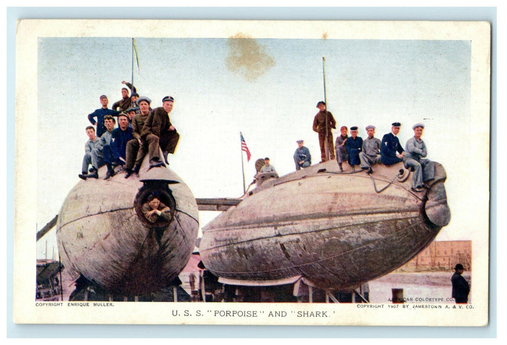 1907 USS Porpoise and Shark WW1 Military Navy Jamestown Exposition Postcard