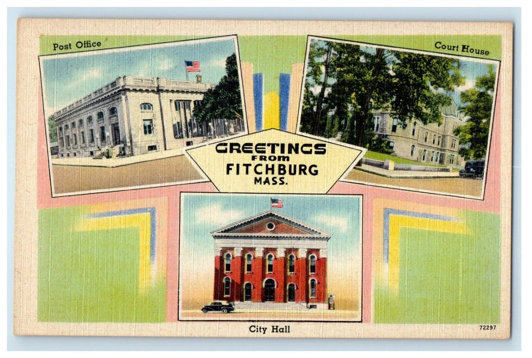 c1940's Greetings From Fitchburg Massachusetts MA, Multiview Vintage Postcard