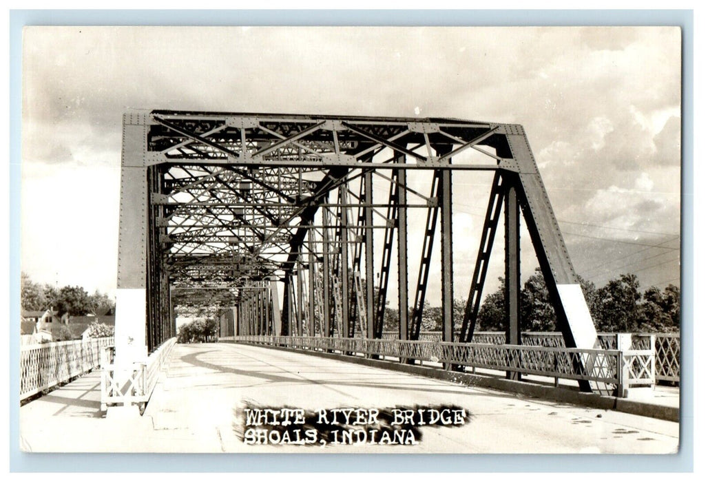 c1940's View Of White River Bridge Shoals Indiana IN RPPC Photo Vintage Postcard