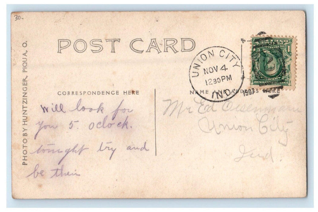 1907 South Ward School Union City Indiana IN RPPC Photo Posted Antique Postcard
