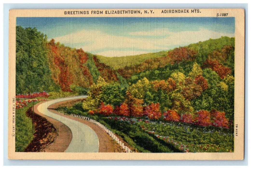 1951 Greetings From Elizabethtown New York NY, Adirondacks MTS. Road Postcard