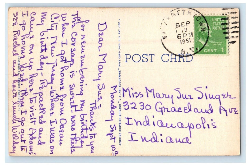 1951 Greetings From Elizabethtown New York NY, Adirondacks MTS. Road Postcard