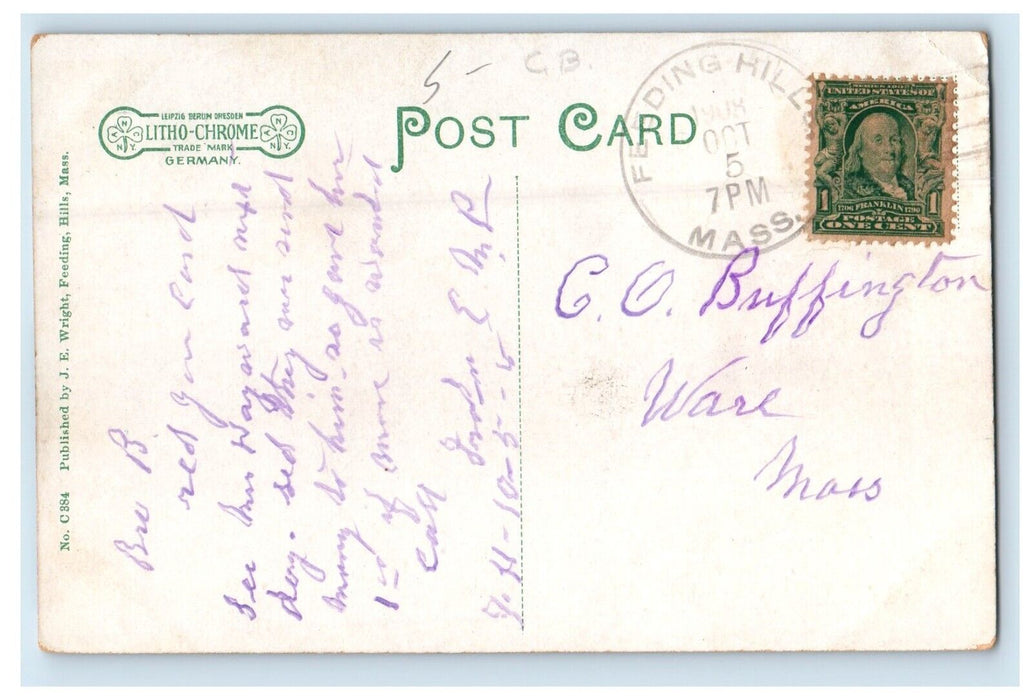 c1910's Lay Memorial Methodist Church Feeding Hills Massachusetts MA Postcard