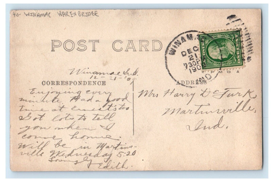 1909 View Of Waren Bridge Winamac Indiana IN RPPC Photo Antique Postcard