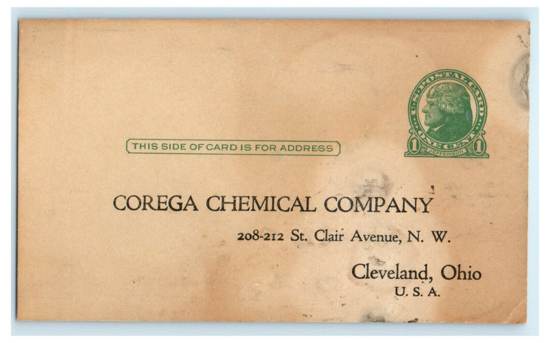 c1910 Corega Chemical Co. Advertising Cleveland Ohio OH Dentist Samples Postcard