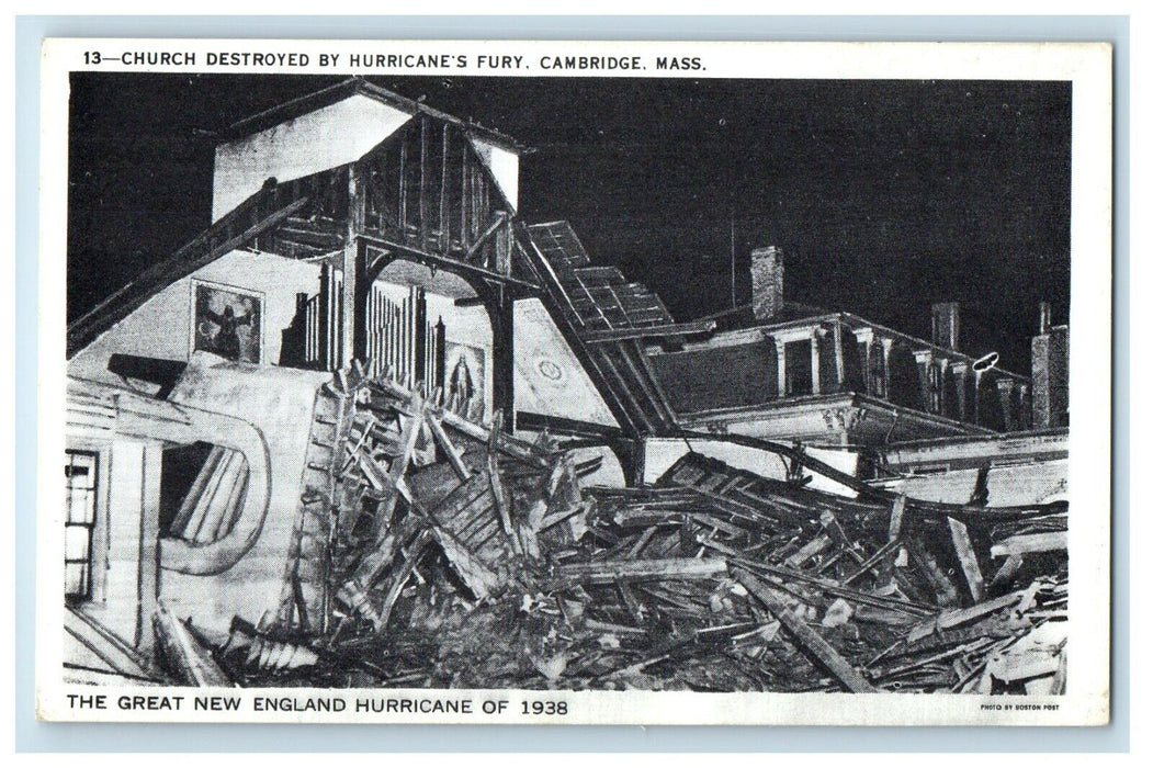 1938 Church Destroyed By Hurricane's Fury Cambridge Massachusetts MA Postcard
