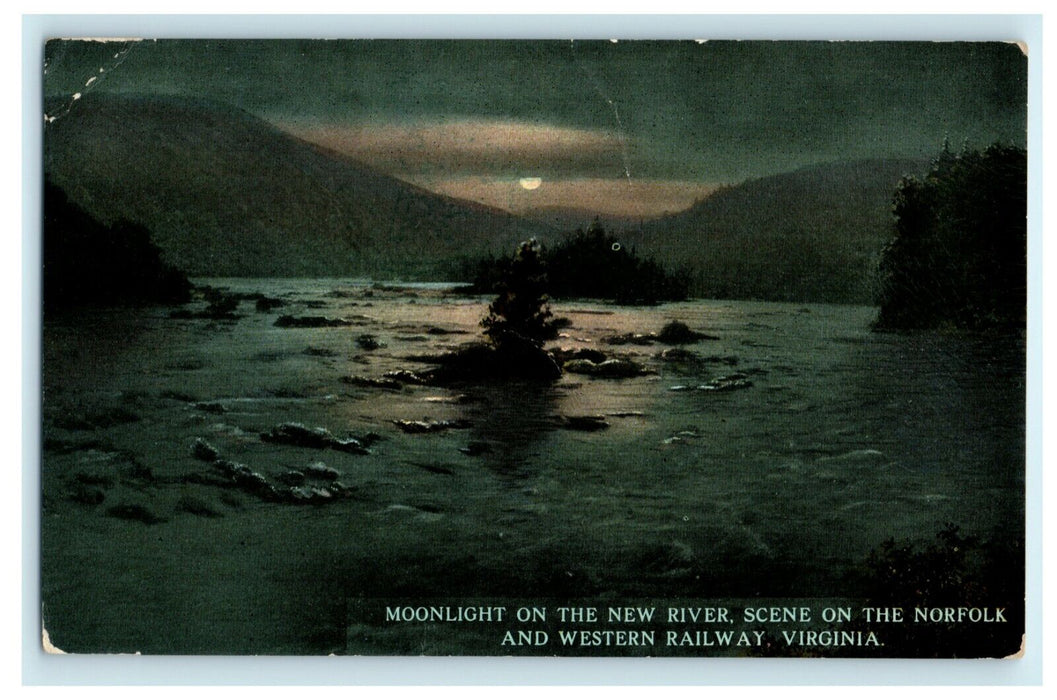 1913 Moonlight River Norfolk Western Railway Virginia VA Lebanon Church Postcard