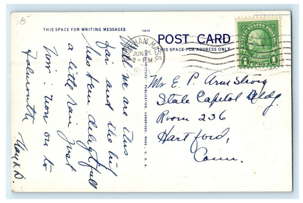 1939 View Of Main Street Business Center Cars Wareham Massachusetts MA Postcard