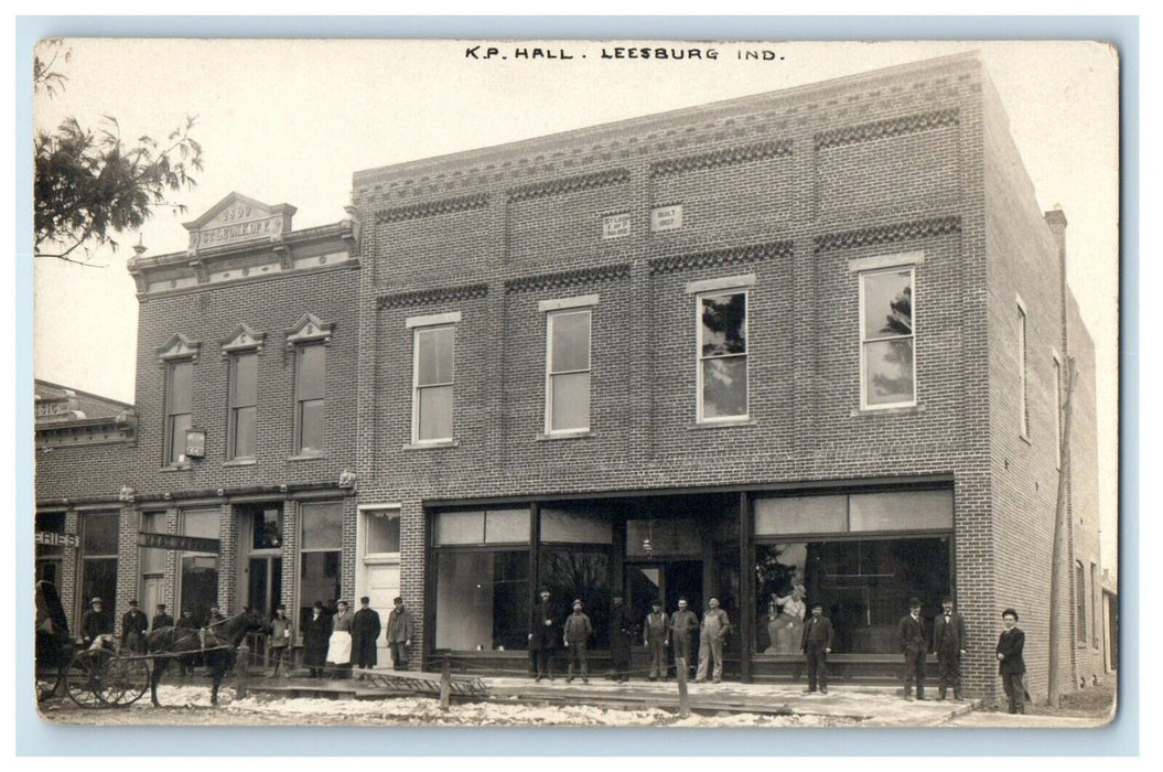 c1910's K.P. Hall Building Leesburg Indiana IN RPPC Photo Antique Postcard