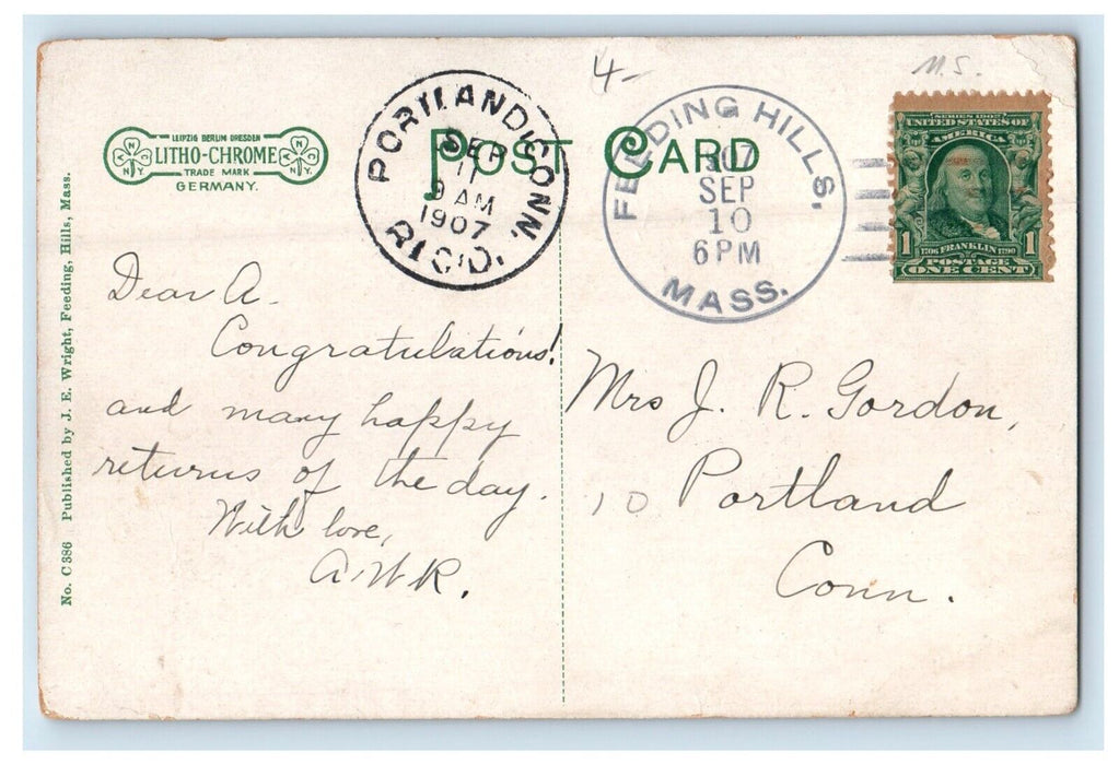 1907 The Park Feeding Hills Centre Massachusetts MA Posted Antique Postcard