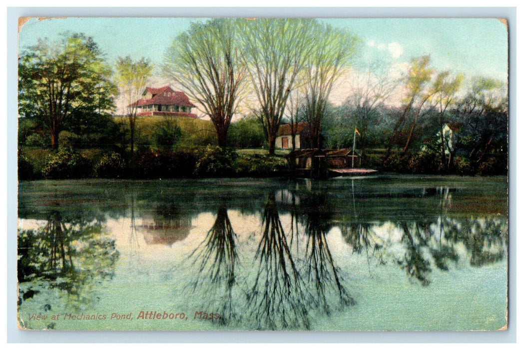 1907 View of Mechanics Pond Attleboro Massachusetts MA Posted Postcard