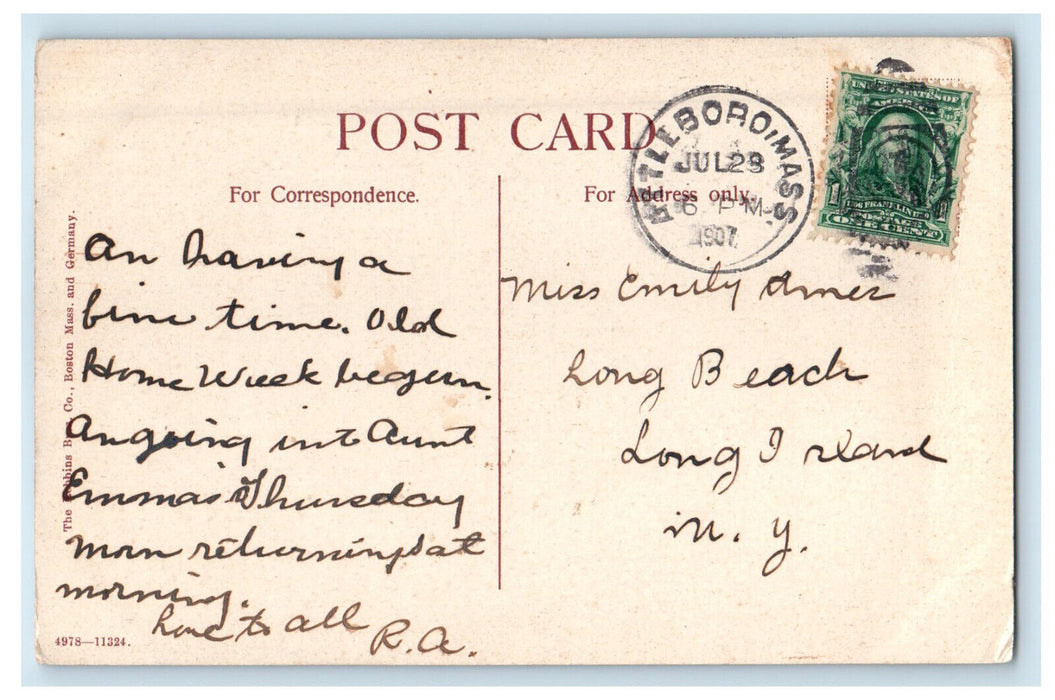 1907 View of Mechanics Pond Attleboro Massachusetts MA Posted Postcard