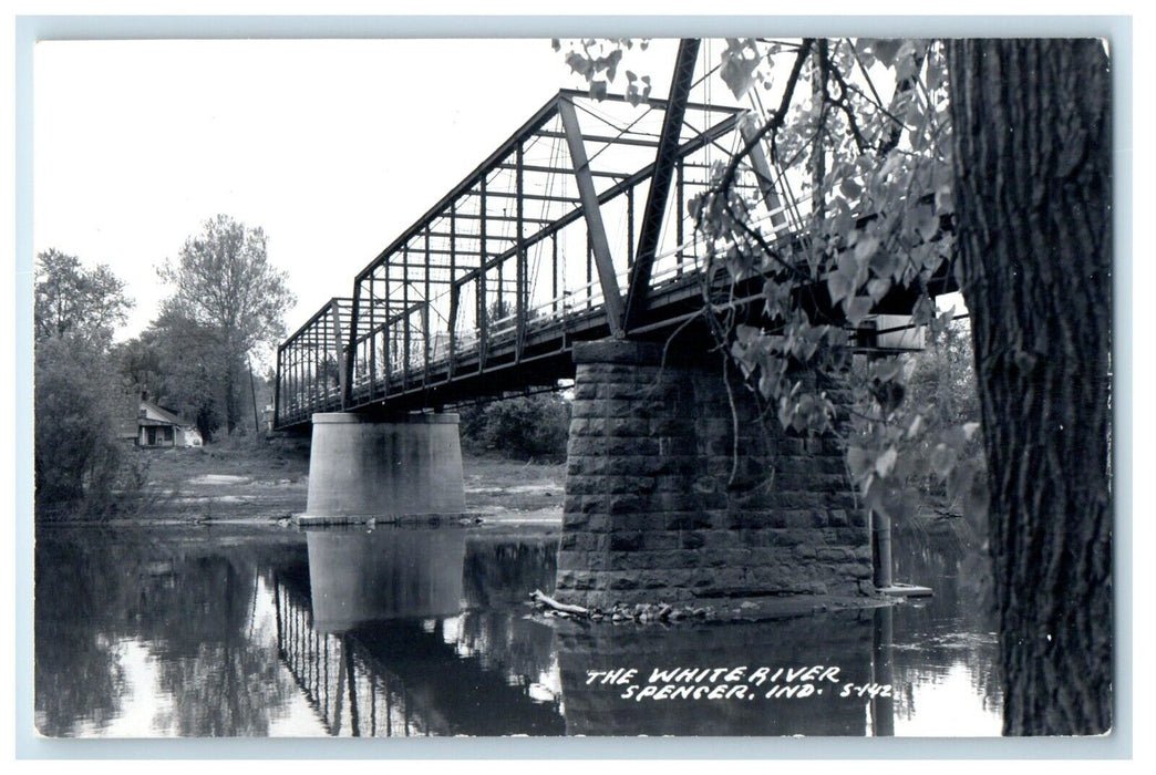 c1950's The White River And Bridge Spencer Indiana IN RPPC Photo Postcard