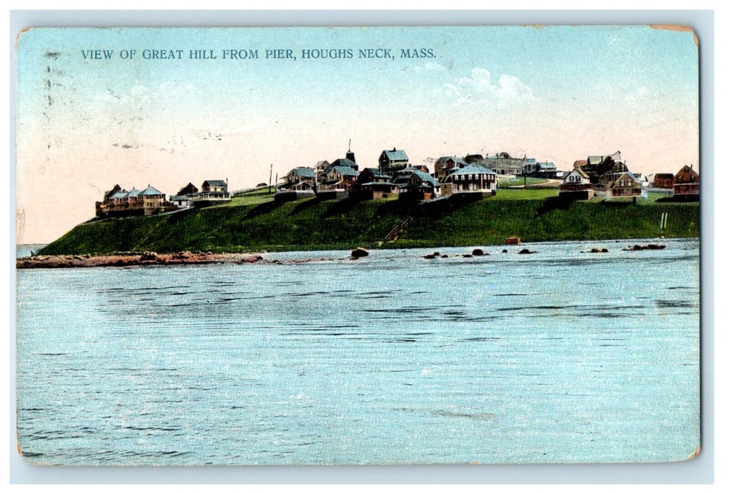 1908 View Of Great Hill From Pier Houghs Neck Massachusetts MA Antique Postcard