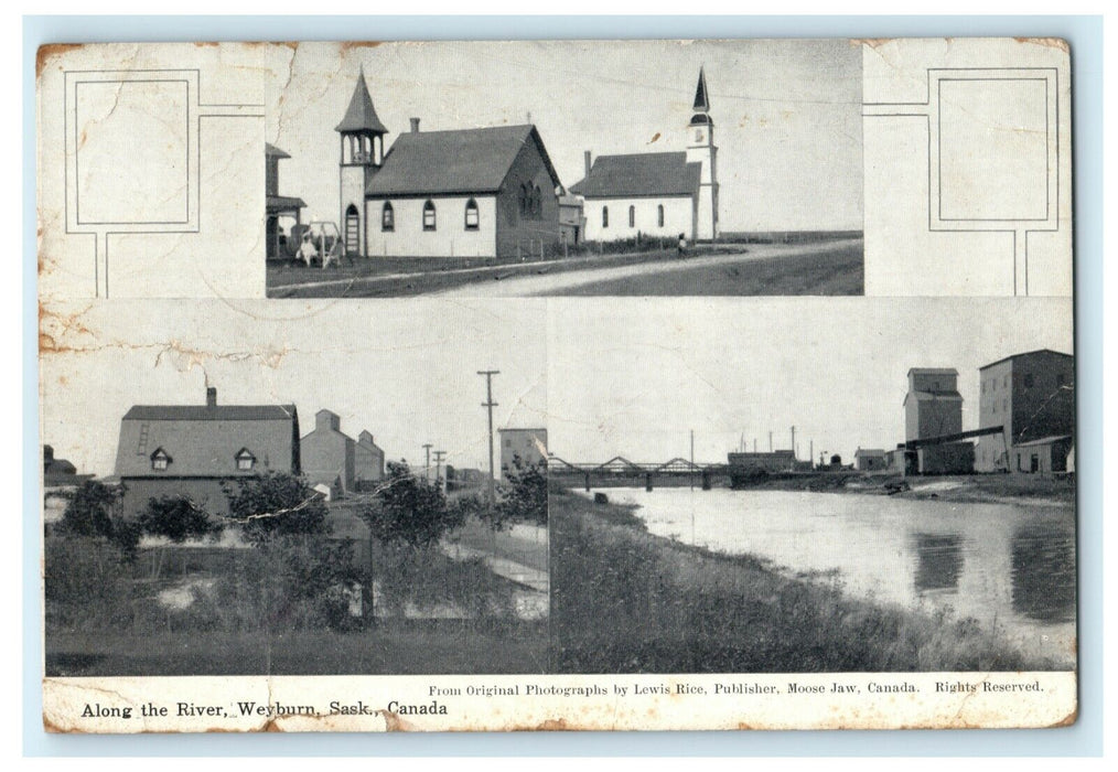 1910 Along River Weyburn Saskatchewan Canada Moose Jaw Multiview Postcard