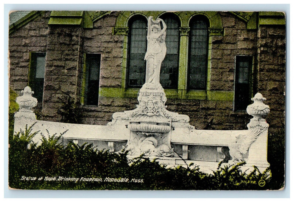 1914 Statue Of Hope Drinking Fountain Hopedale Massachusetts MA Antique Postcard