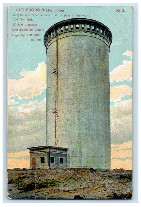 c1910 Attleboro Water Tower Attleboro Massachusetts MA Posted Postcard