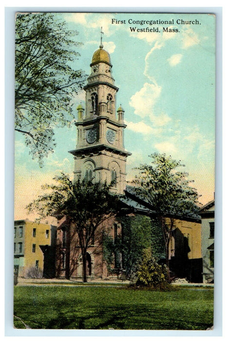 1912 First Congregational Church Westfield Massachusetts MA Antique Postcard