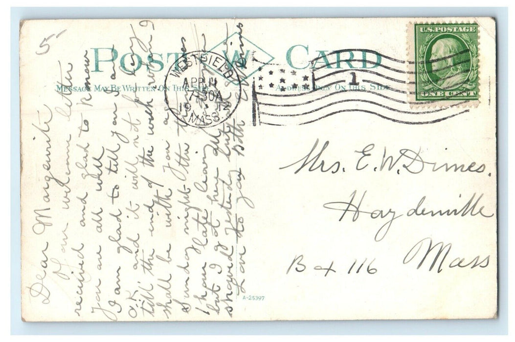 1912 First Congregational Church Westfield Massachusetts MA Antique Postcard