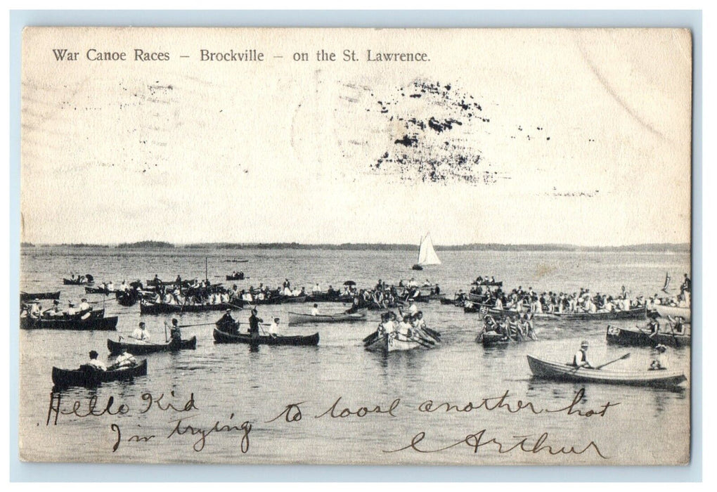 1907 War Canoe Races Brockville St. Lawrence Canada, Amsterdam NY Postcard
