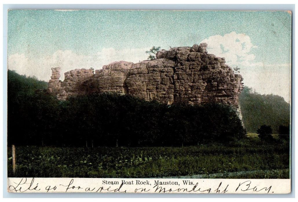 1914 Steam Boat Rock Nature Scene Mauston La Valle Wisconsin WI Antique Postcard