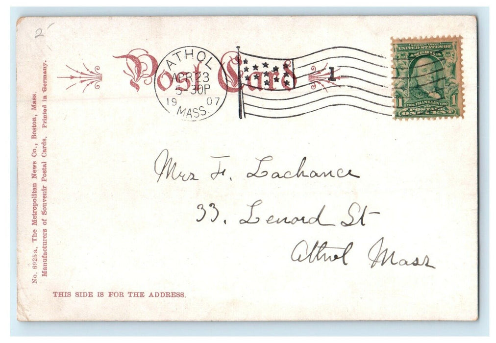 1907 Soldier Monument And Public Library Watertown Massachusetts MA Postcard