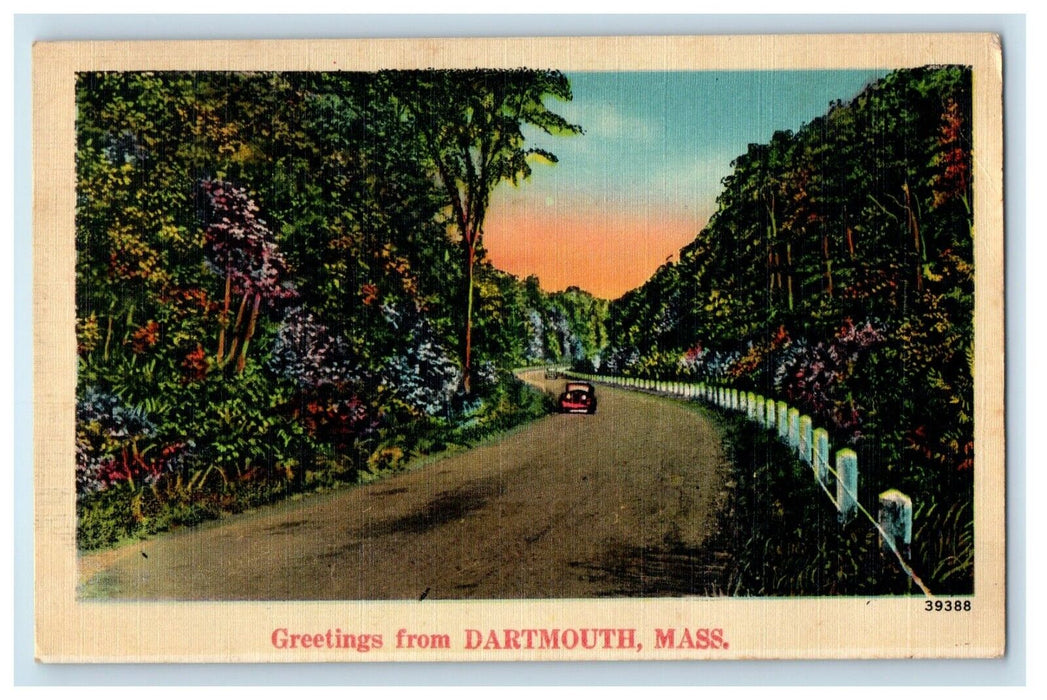 1944 Greetings From Dartmouth Massachusetts MA, Road Cars Vintage Postcard