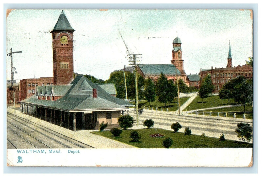 1908 Waltham Massachusetts MA, Depot Boston And Maine Railroad Tuck's Postcard