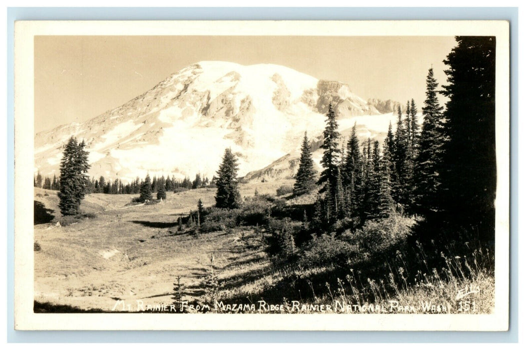 c1940's Mt. Rainier From Mazama Ridge National Park WA RPPC Photo Postcard